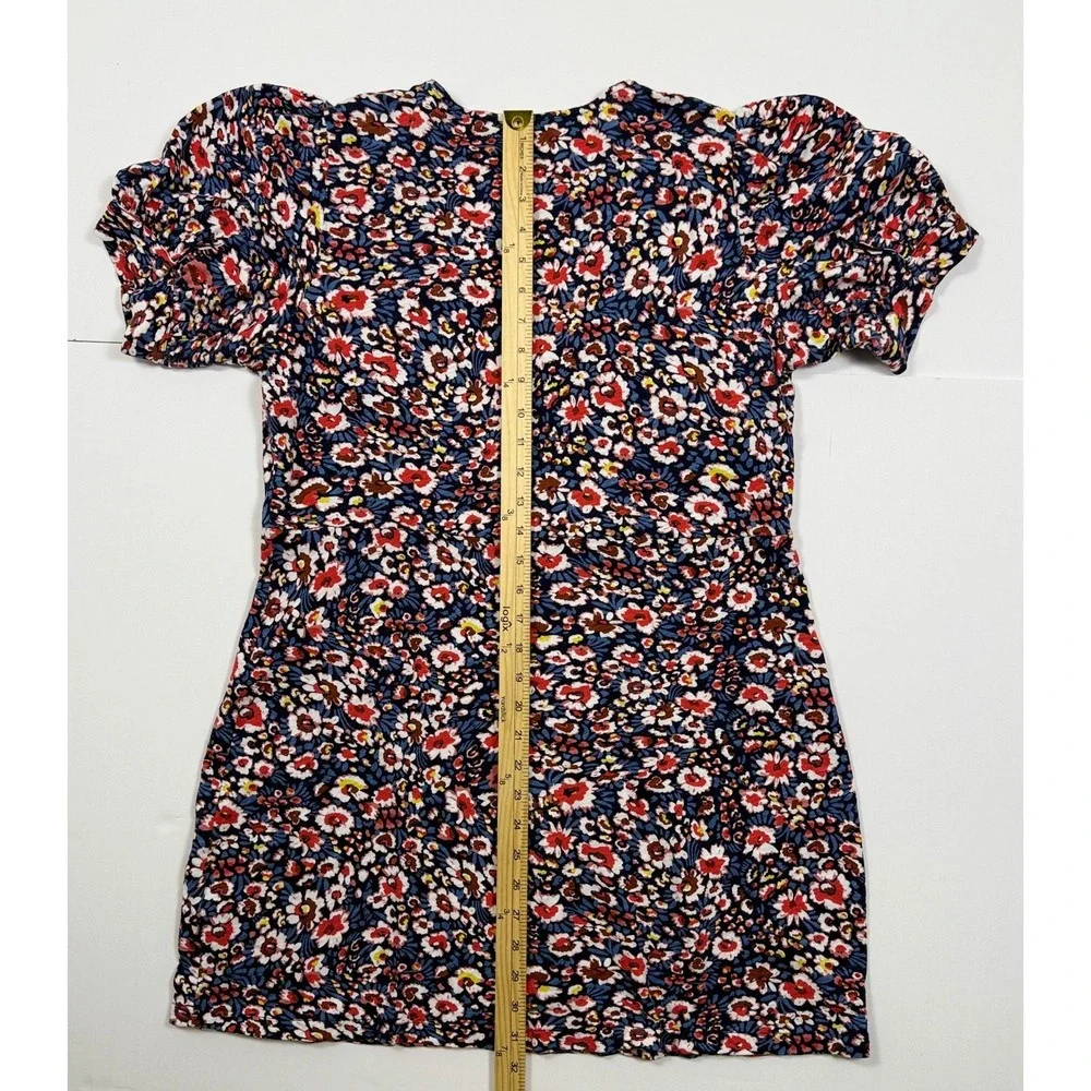 Boden Floral Cotton‎ Knit Dress Short Sleeve V-Neck Blue Red Size 12P
